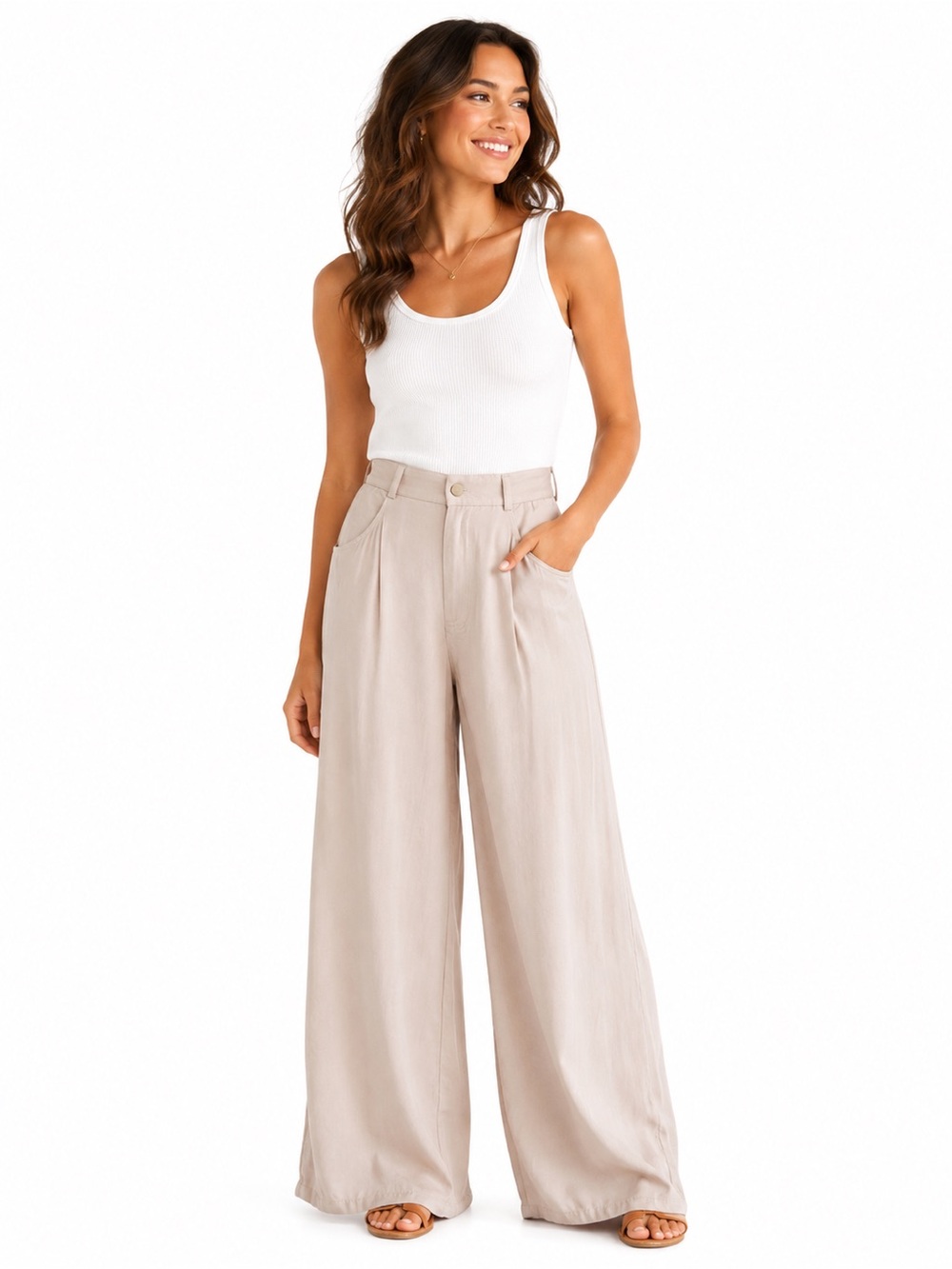 🌸HYFVE Wide-Leg High-Rise Pants in Light Taupe🌸